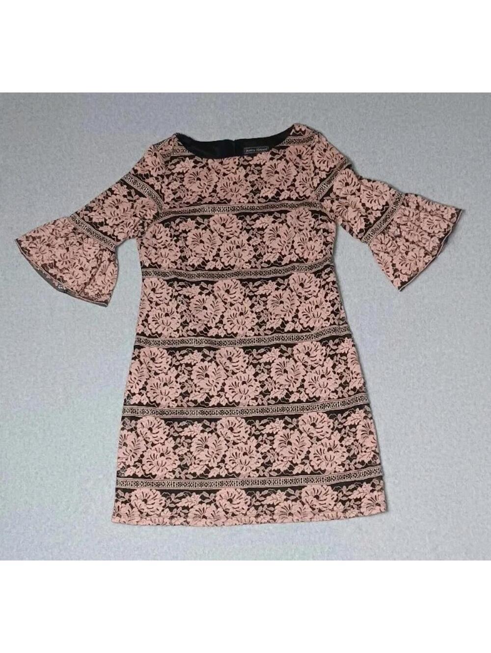 Jessica Howard Overlay Lace Flare Sleeve Dress Womens Size 8P Pink And Black